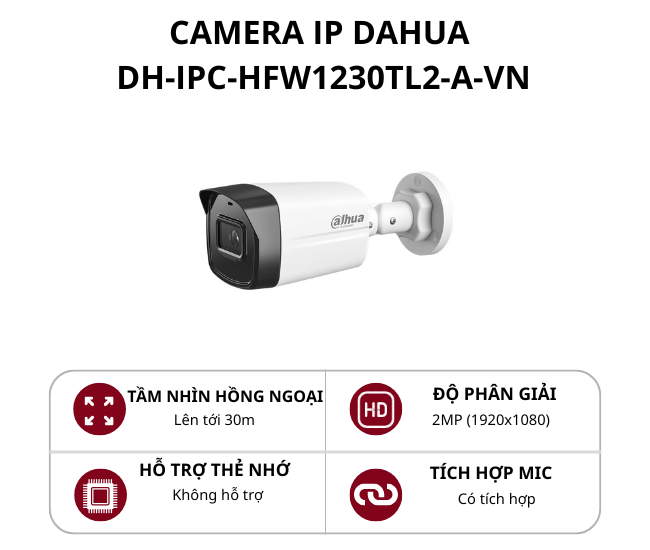 Camera IP cố định thân ngoài trời 2MP Dahua DH-IPC-HFW1230TL2-A-VN