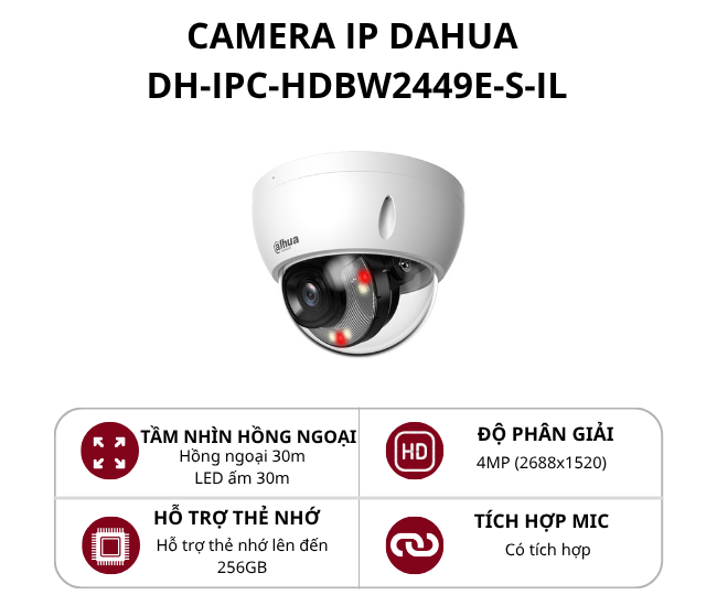 Camera IP Dome bán cầu Full Color ánh sáng kép thông minh Dahua 4MP DH-IPC-HDBW2449E-S-IL