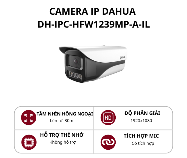 Camera IP thân cố định ngoài trời Dahua 2.0MP có mic (Dual Light)