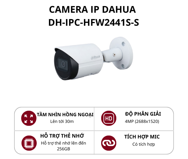 Camera IP thân hồng ngoại 4.0MP Dahua WizSense 2 DH-IPC-HFW2441S-S