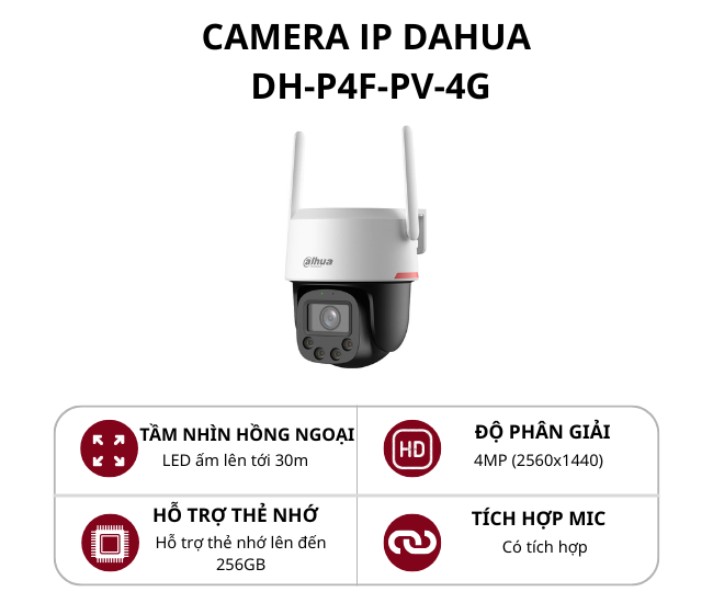 Camera 4G 4.0MP quay quét ngoài trời Dahua DH-P4F-PV-4G