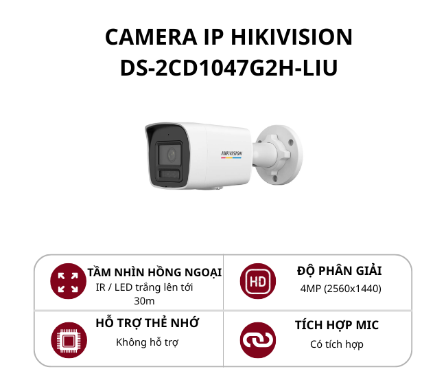 Camera thân trụ ngoài trời Hikvision 4MP ColorVu DS-2CD1047G2H-LIU