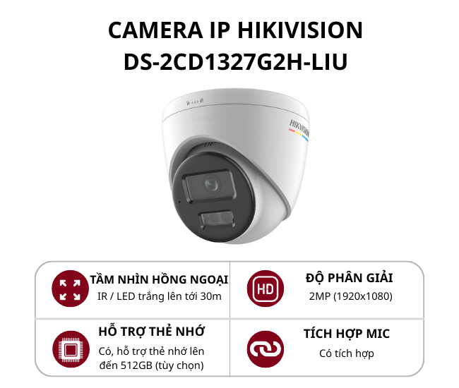 Camera bán cầu vát Hikvision 2MP ColorVu DS-2CD1327G2H-LIU