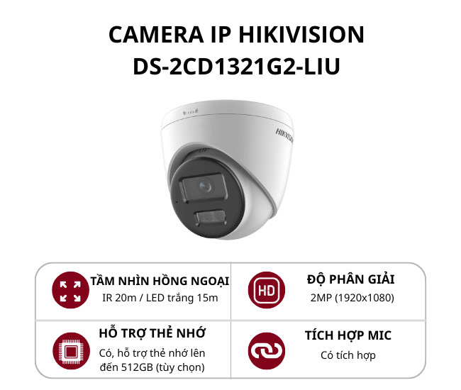Camera IP bán cầu vát Hikvision 2MP Smart Hybrid Light DS-2CD1321G2-LIU