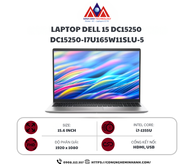 Laptop Dell 15 DC15250 (DC15250-i7U165W11SLU-5) (i7-1355U/ 16GB DDR5/ 512GB SSD/ Intel UHD Graphics/ 15.6″ FHD/ Windows 11 Home/ Office/ 1Y/ Bạc)