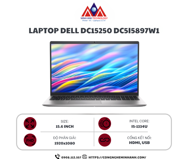 Laptop Dell 15 DC15250 DC5I5897W1 (i5 1334U/ 16GB/ 512GB SSD/ 15.6 inch FHD/ 120Hz/ Win 11/ Office/ Silver/ 1Y)