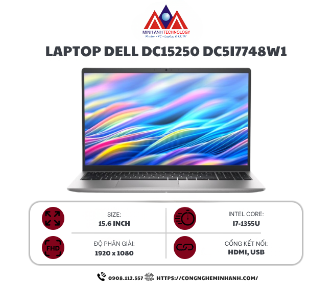 Laptop Dell 15 DC15250 DC5I7748W1 (Intel Core i7-1355U/ 16GB/ 512GB/ Intel Graphics/ 15.6 inch FHD/ Win 11/ Office/ Bạc)