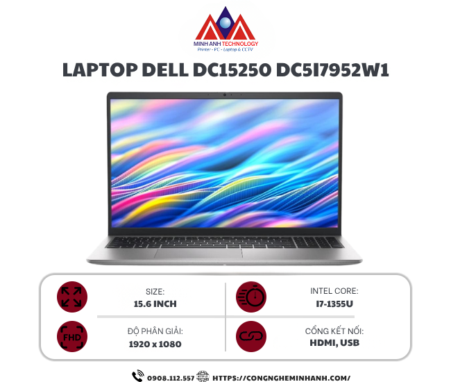 Laptop Dell 15 DC15250 DC5I7952W1 (i7 1355U/ 16GB/ 512GB SSD/ 15.6 inch FHD/ 120Hz/ Win 11/ Office/ Silver/ 1Y)
