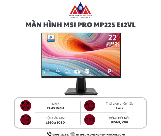 Màn Hình MSI PRO MP225 E12VL (21.45 inch/ VA/ FHD/ 120Hz/ 1ms)