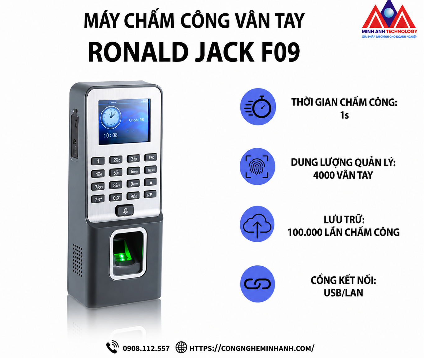 Máy Chấm Công Vân Tay RONALD JACK F09