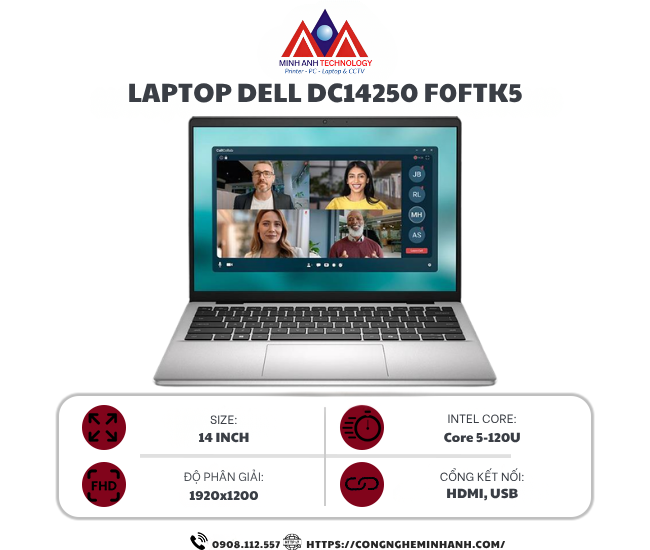 Laptop Dell 14 DC14250 - F0FTK5 (Core 5 120U/ 16GB/ 1TB/ Win 11 Home + Office)