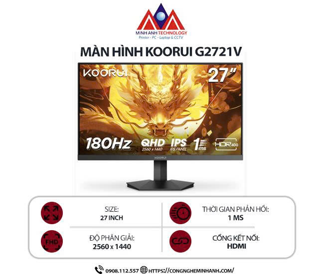 Màn hình Gaming Koorui G2721V 27 inch QHD 180Hz 1ms