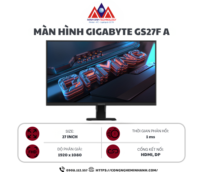 Màn hình Gigabyte GS27F A (27.0 inch/ IPS/ FHD/ 180Hz/ 1ms/ BH 36T)