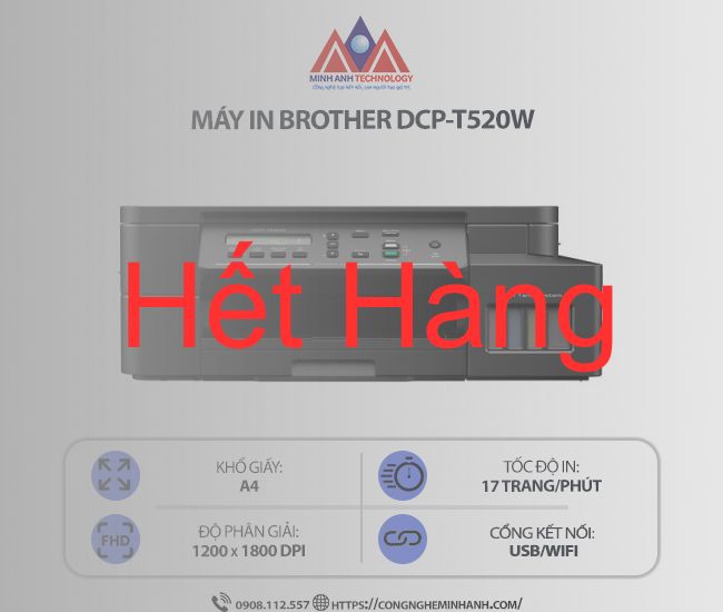 Máy in Brother DCP-T520W – In phun màu đa chức năng, in – scan – copy, kết nối WiFi, in không dây tiện lợi