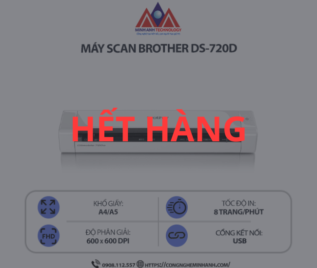 Máy scan Brother DS-720D -  Scan Tài Liệu 2 Mặt Tự Động, Kết Nối USB, Tốc Độ Cao