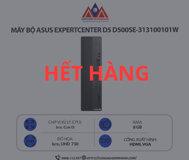 Máy bộ Asus ExpertCenter D5 D500SE-313100101W (i3-13100/ Ram 8GB/ SSD 512GB/ Windows 11 Home/ 1Y)
