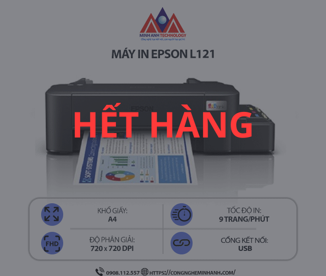 Máy in Epson L121 – In phun đơn năng, kết nối cổng USB, in nhanh, tiết kiệm mực
