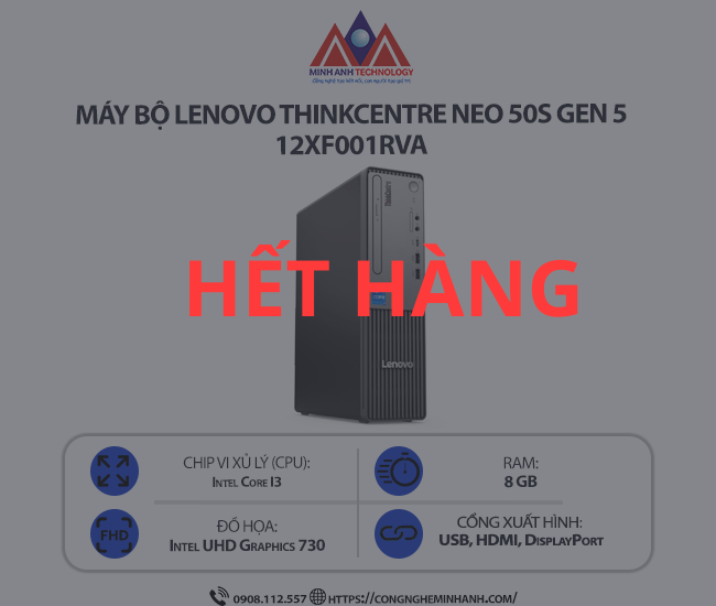 Máy bộ Lenovo ThinkCentre Neo 50s Gen 5 12XF001RVA (i3 13100/ Ram 8GB/ SSD 256GB/ 1Y)