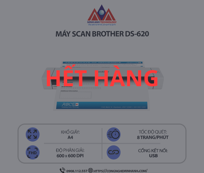 Máy Scan Brother DS-620 - Máy Scan Di Động Khổ A4, Kết Nối Cổng USB, Tốc Độ Cao, Hỗ Trợ PDF, OCR, Tương Thích Windows/Mac