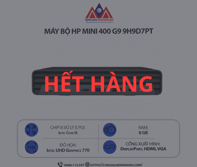 Máy bộ HP Pro Mini 400 G9 9H9D7PT (i5 12500T/ Ram 8GB/ SSD 512GB/ Windows 11/ 1Y)