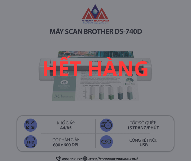 Máy Scan Brother DS-740D - Quét 2 mặt tự động, kết nối cổng USB, hỗ trợ A4 và thẻ nhựa