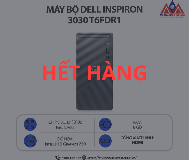 Máy bộ Dell Inspiron 3030 T6FDR1 (i5 14400/ Ram 8GB/ SSD 512GB/ Windows 11/ 1Y)