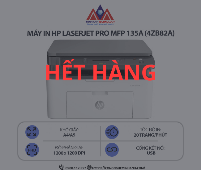 Máy in HP LaserJet Pro MFP 135A (4ZB82A) - In laser trắng đen đa năng, scan, copy, fax, in tốc độ cao