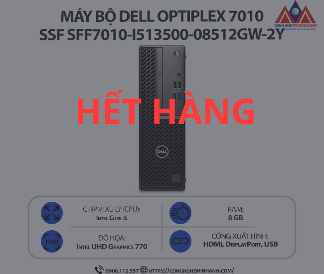 Máy bộ Dell OptiPlex 7010 SSF SFF7010-i513500-08512GW-2Y (i5 13500/ Ram 8GB/ SSD 512GB/ Windows 11/ 1Y)