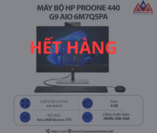 Máy bộ HP ProOne 440 G9 AIO 6M7Q5PA (i3 12100T/ Ram 8GB/ SSD 512GB/ Windows 11/ 1Y)