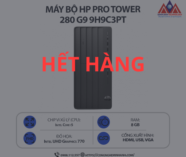 Máy bộ HP Pro Tower 280 G9 9H9C3PT (i5 12500/ Ram 8GB/ SSD 512GB/ Windows 11/ 1Y)