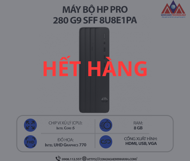 Máy bộ HP Pro 280 G9 SFF 8U8E1PA (i5 13500/ Ram 8GB/ SSD 512GB/ Windows 11/ 1Y)