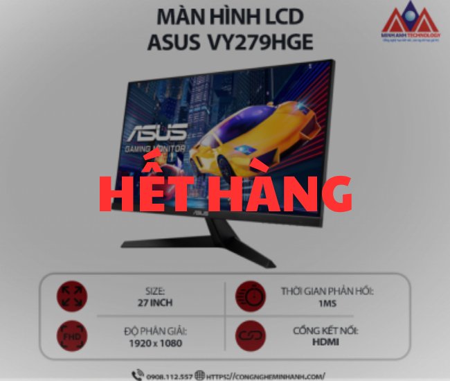 Màn hình máy tính Asus VY279HGE (27 inch IPS/ 1920 x 1080/ 250cd/m2/ 1ms/ 144Hz), bảo hành 24 tháng