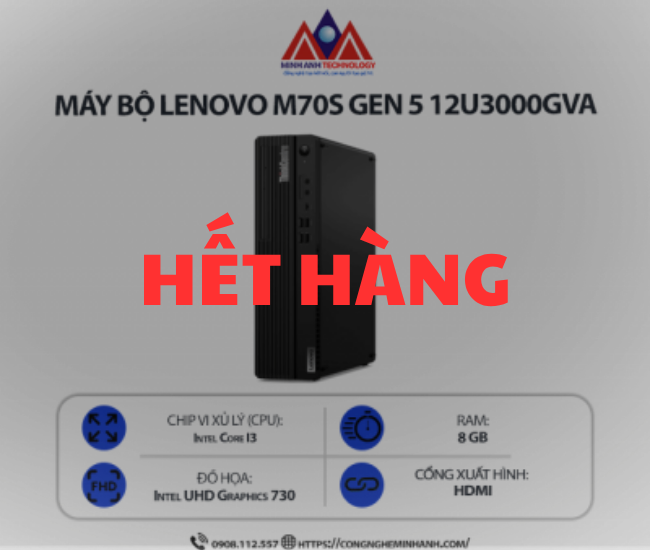 Máy bộ Lenovo ThinkCentre M70s Gen 5 12U3000GVA (i3 14100/ Ram 8GB/ SSD 256GB/ 1Y)