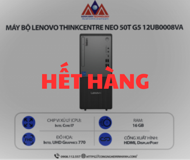 Máy bộ Lenovo ThinkCentre Neo 50t Gen 5 12UB0008VA (i7-14700/ Ram 16GB/ SSD 512GB/ 1Y)