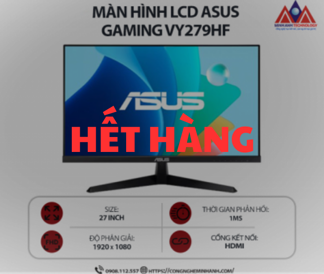 Màn hình máy tính Asus Gaming VY279HF (27 inch IPS/ 1920 x 1080/ 250cd/m2/ 1ms/ 100Hz), bảo hành 24 tháng