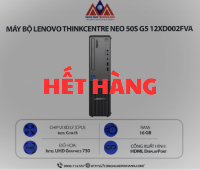 Máy bộ Lenovo ThinkCentre neo 50s Gen 5 12XD002FVA (i5-14400/ Ram 16GB/ SSD 512GB/ 1Y)