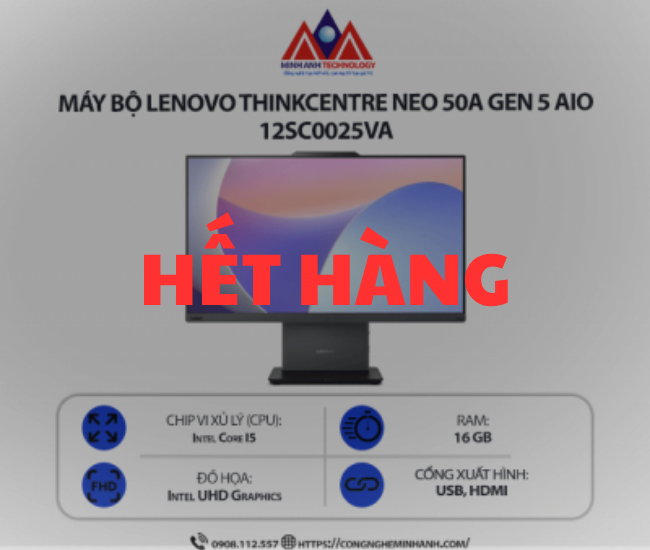 Máy bộ Lenovo ThinkCentre Neo 50a 24 Gen 5 AIO 12SC0025VA (i5 -13420H/ Ram 16GB/ SSD 512GB/ Windows 11/ 1Y)