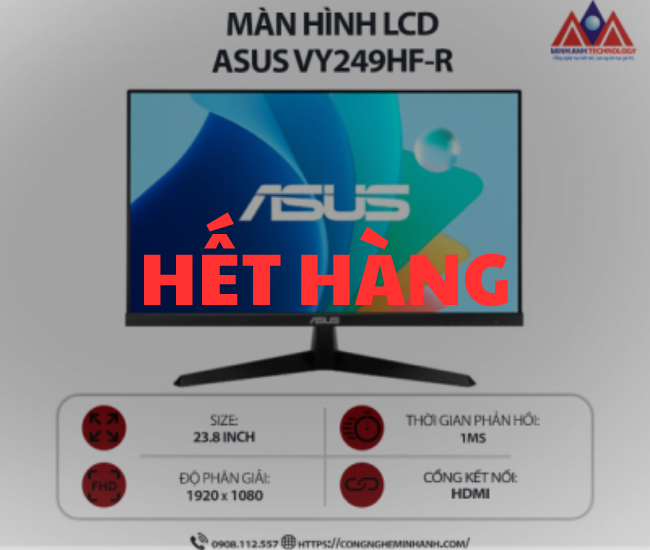 Màn hình máy tính Asus VY249HF-R (23.8 inch IPS/ 1920 x 1080/ 250cd/m2/ 1ms/ 100Hz), bảo hành 24 tháng