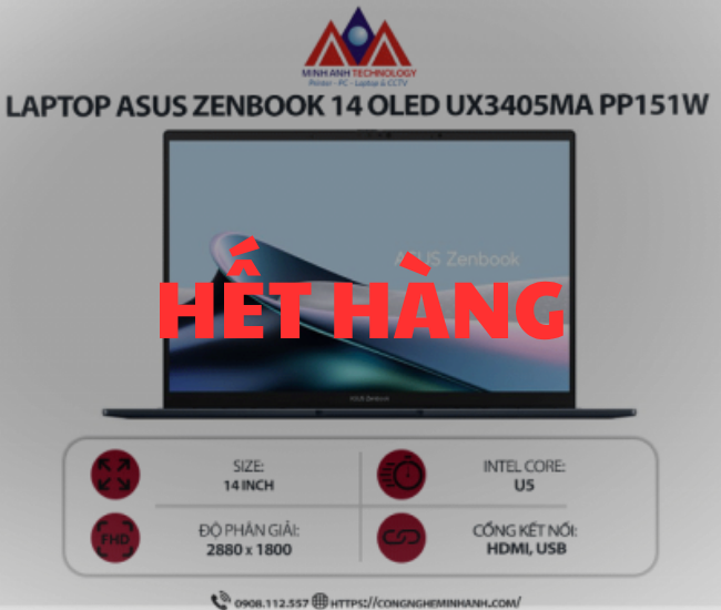 Laptop Asus Zenbook 14 Oled UX3405MA PP151W (U5-125H/ Ram 16GB/ SSD 512GB/ Windows 11/ 1Y/  Xanh)