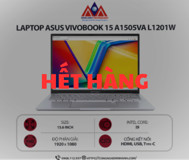 Laptop Asus Vivobook 15 OLED A1505VA L1201W (I9-13900H/ Ram 16GB/ SSD 512GB/ Windows 11/ 1Y/ Bạc)