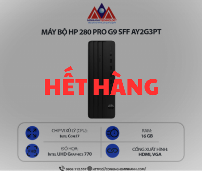 Máy bộ HP 280 Pro G9 SFF AY2G3PT (i7-14700/ Ram 16GB/ SSD 512GB/ Windows 11 Home/ 1Y)