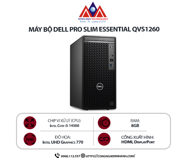 Máy bộ Dell OptiPlex Tower 7020-IDC, i5-14500 vPro, 8GB, 512GB SSD, Intel UHD Graphics 770
