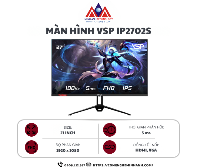 Màn hình VSP IP2702S (27inch/ FHD/ 120Hz/ 1ms/ BH 36TH)