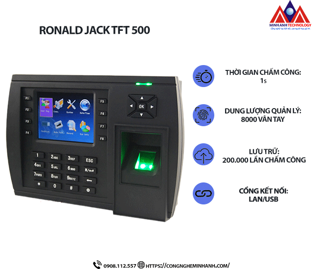 Máy Chấm Công Vân Tay Ronald Jack TFT 500