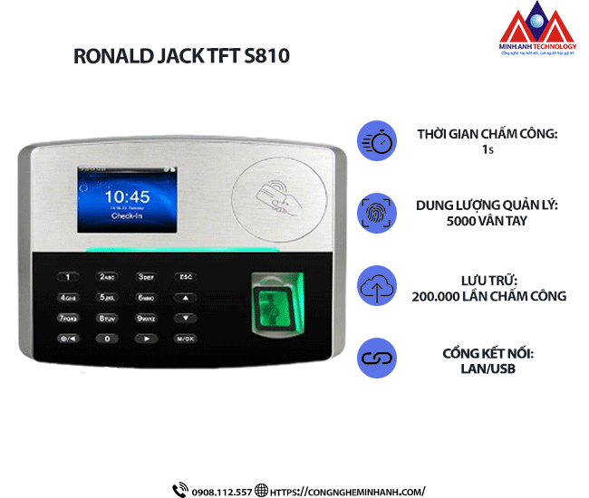 Máy Chấm Công Vân Tay Ronald Jack S810
