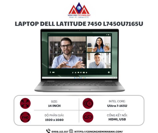 Laptop Dell Latitude 7450 L7450U7165U (Ultra 7 165U vPro/ 16GB/ 512GB SSD/ 14 inch FHD+/ Ubuntu/ 3Y ProSupport Onsite)