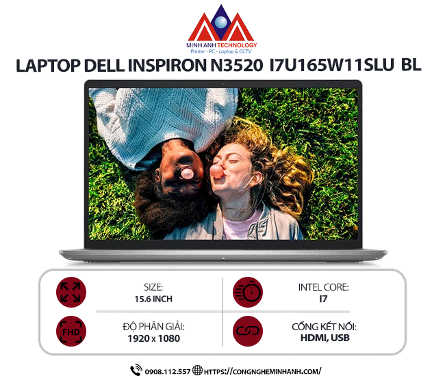 Laptop Dell Inspiron 15 3520  N3520 i7U165W11SLU BL (I7 1255U/ Ram 16GB/ SSD 512GB/ Windows 11/ 1Y/ Bạc)