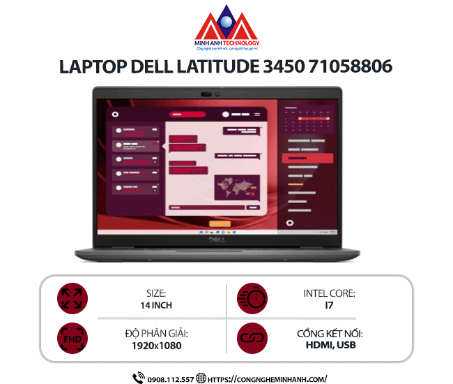 Latop Dell Latitude 3450 71058806 (i7-1355U/ Ram 16GB/ SSD 512GB/ Windows 11 Home/ 1Y)