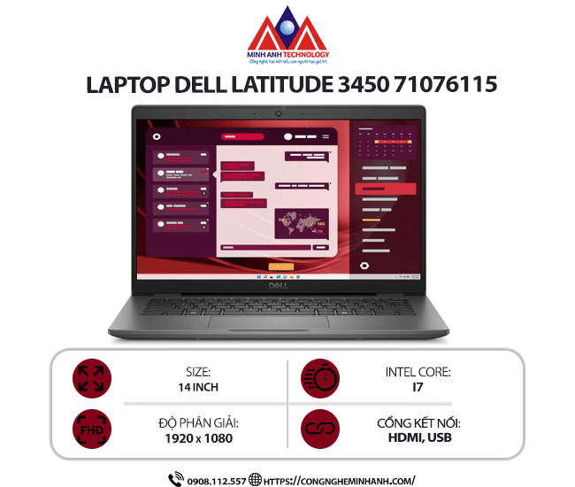 Laptop Dell Latitude 3450 71076115 (i7-1355U/ RAM 16GB/ SSD 512GB/ Windows 11 Home/ 1Y/ Xám)