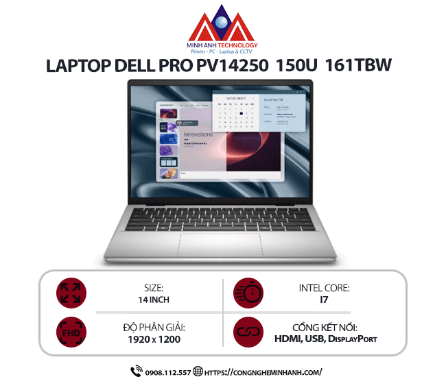 Laptop Dell Pro 14 Essential PV14250 150U 161TBW (I7-150U/ Ram 16GB/ SSD 1TB/ 14 inch/ Windows 11 / 1Y/ Bạc)